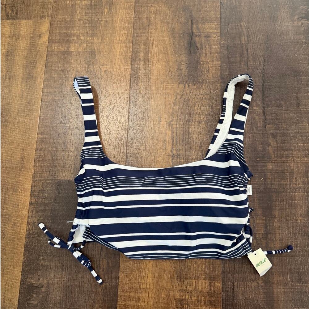 Aerie Scoop Neck Bikini Top Blue White Striped Tie Side Swim Top Size M